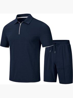 Men's 2 Piece Tracksuit Set Quarter Zip Polo and Shorts Activewear